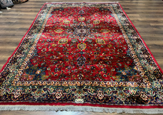 Red Persian Rug 6x9, Medallion Carpet, Ardebil Design, Vintage Belgium Power Loomed Carpet - Nuvé