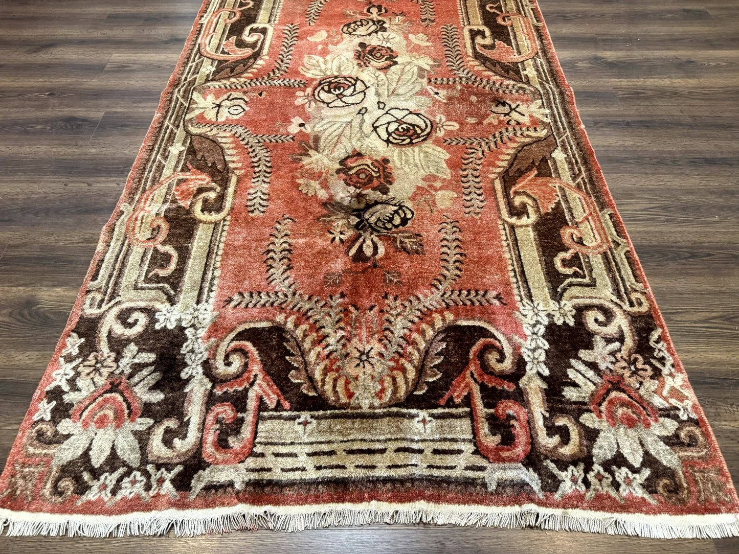 Khotan Rug 5x9, Terracotta and Brown, Floral, Chinese Wool Carpet, Antique Rug - Nuvé