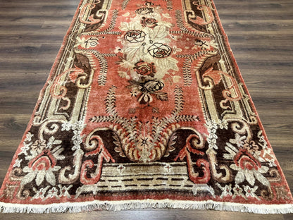 Khotan Rug 5x9, Terracotta and Brown, Floral, Chinese Wool Carpet, Antique Rug - Nuvé