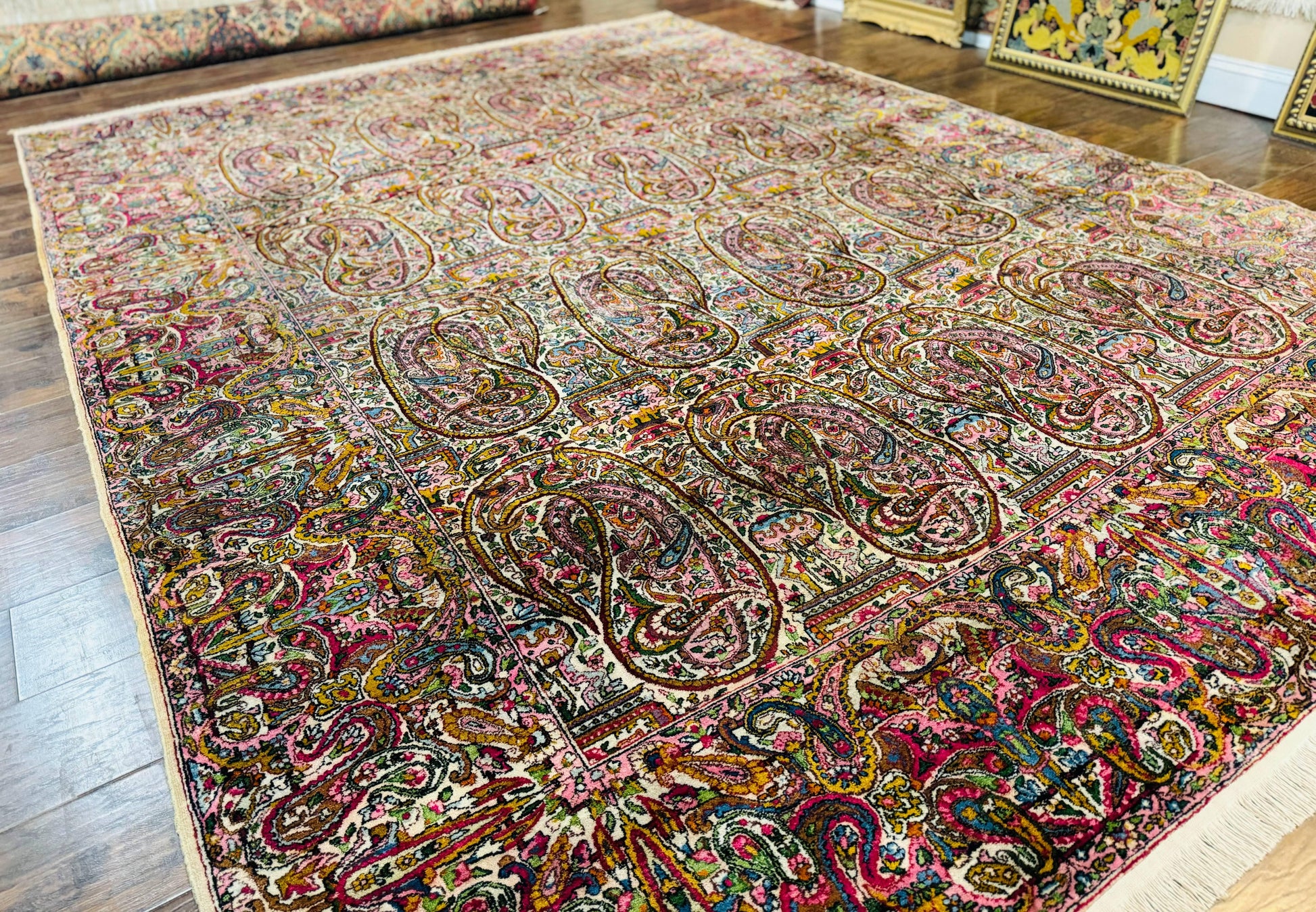 Rare Antique Persian Kerman Lavar Rug 9x12, Boteh Paisley Design - Nuvé