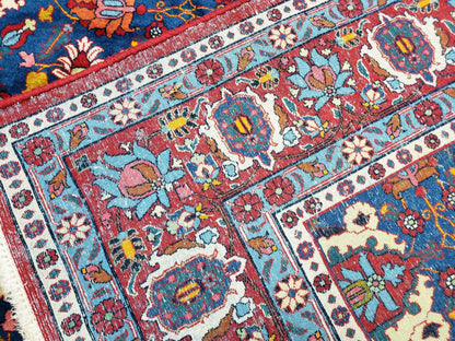 Rare Antique Persian Veramin Carpet, Mina-Khani Pattern, Blue, Red, Ivory, 7x11 ft, Hand-Knotted, Wool - Nuvé