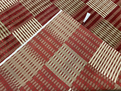 Modern Tibetan Rug 8x10, Hand Knotted Contemporary Nepali Carpet 8 x 10, Checkerboard Design, Red Cream Light Brown, Very Fine Wool & Silk - Nuvé