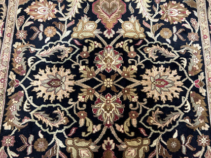 Indo Mahal Sultanabad Rug 8x11, Vintage Indian Oriental Carpet, Wool Handmade Floral Rug 8 x 11 ft, Black Beige Tan, Large Flowers Allover - Nuvé