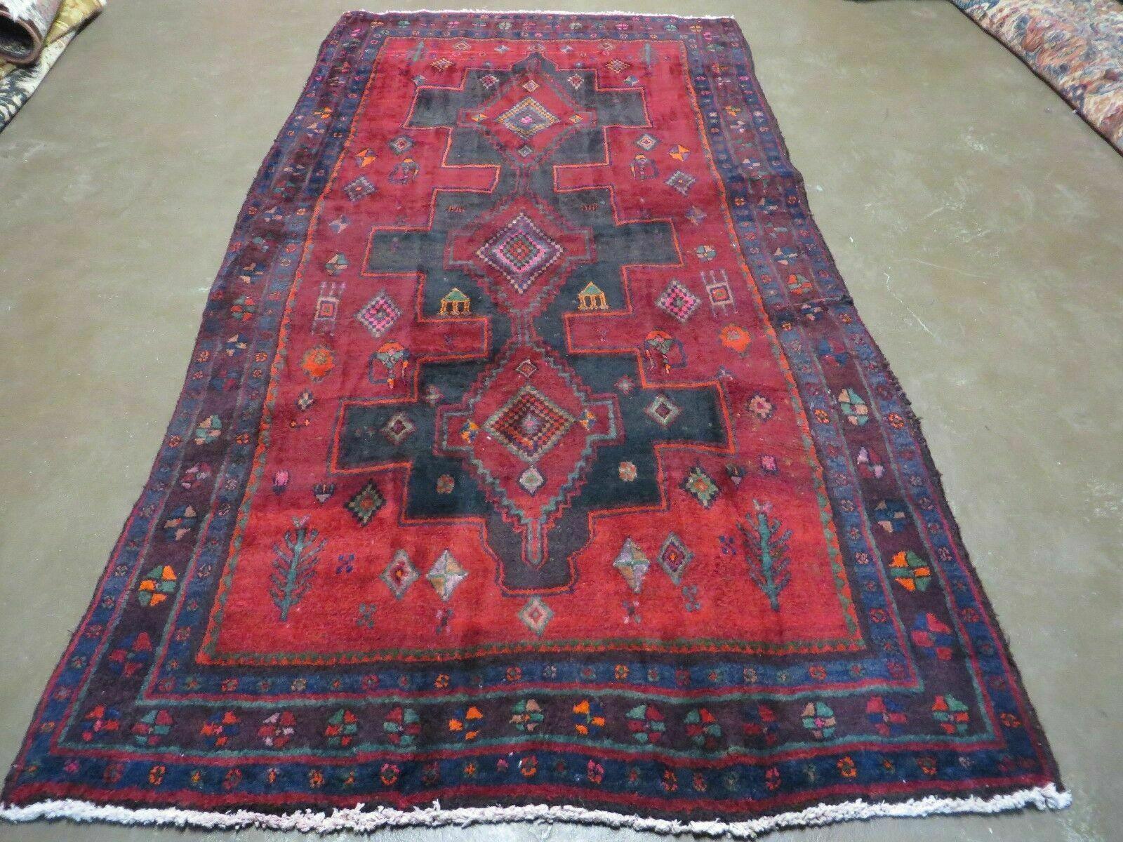 4' X 8' Antique Handmade India Geometric Oriental Wool Rug Veg Dyes Nice - Nuvé