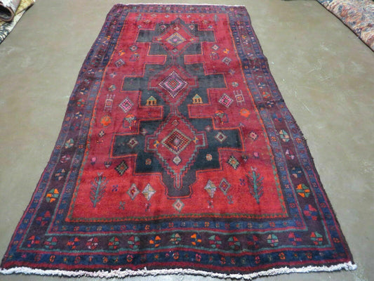 4' X 8' Antique Handmade India Geometric Oriental Wool Rug Veg Dyes Nice - Nuvé