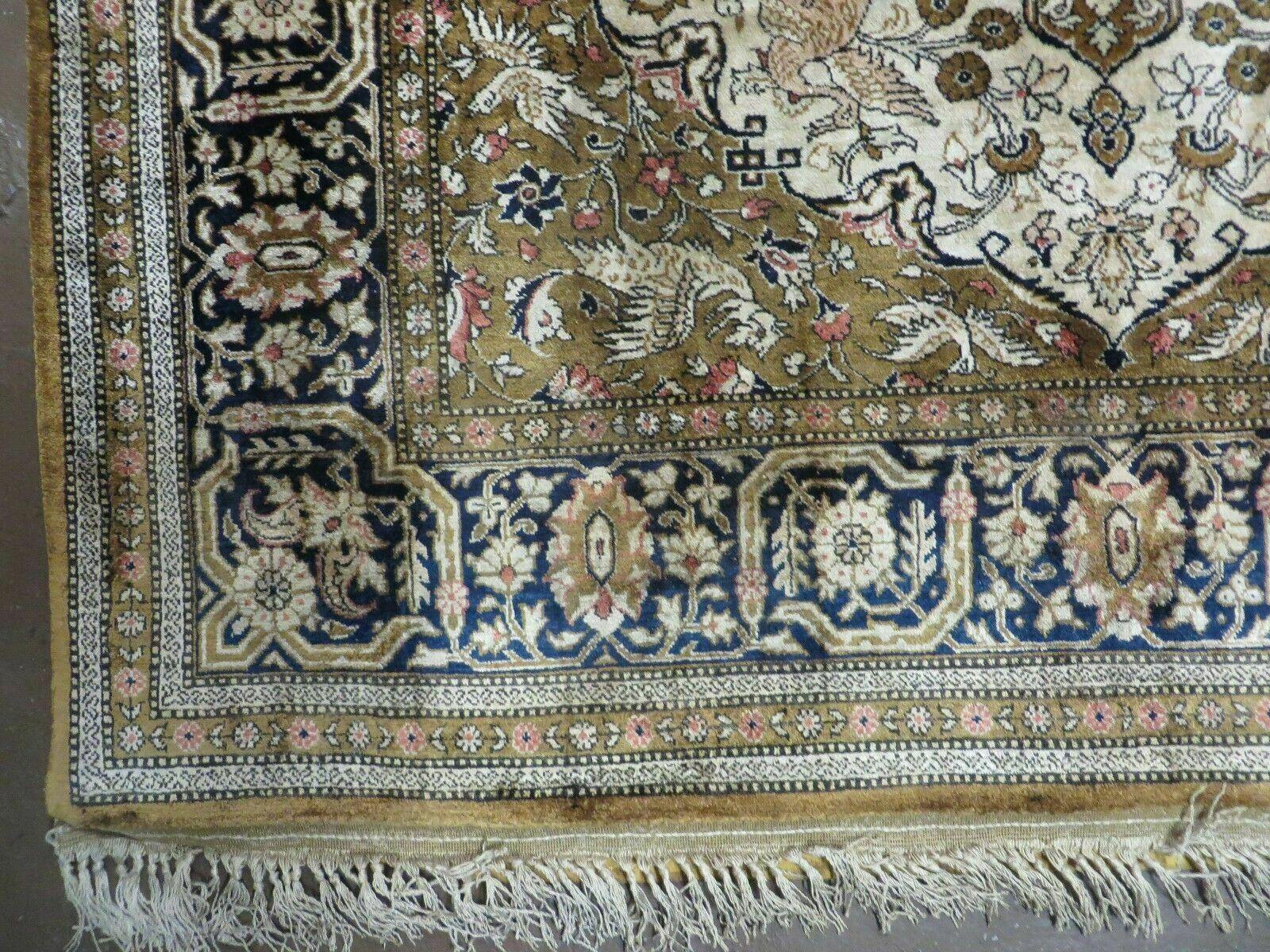 3' X 5' Fine Handmade Chinese Silk Rug Deer Birds Hand Knotted One Of A Kind - Nuvé