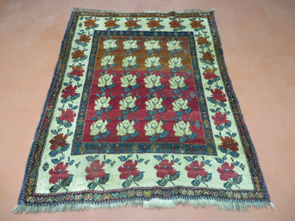 4' X 5' Semi Antique Handmade Fine Turkish Flowers Bouquet Wool Rug Nice