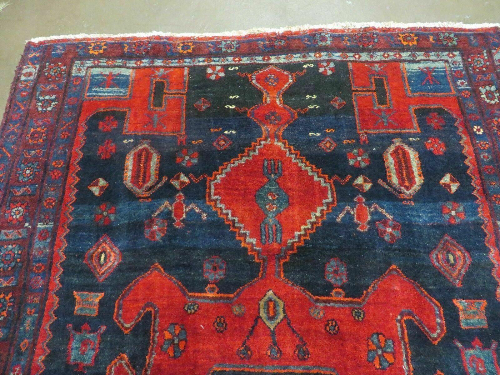 4' 6" X 8' 2" Antique Handmade India Tribal Geometric Wool Rug Red Blue # 129 - Nuvé