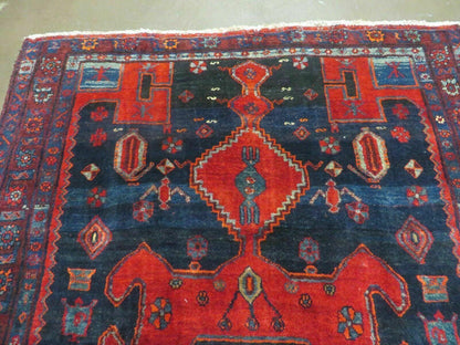 4' 6" X 8' 2" Antique Handmade India Tribal Geometric Wool Rug Red Blue # 129 - Nuvé
