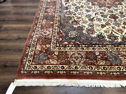 Persian Rug 8x10, Sino Persian Floral Medallion Carpet, Traditional Wool Area Rug, Cream and Brick Red, Fine 210 KPSI - Nuvé
