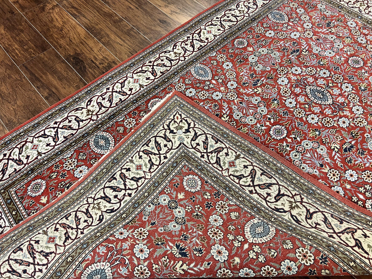 Red Persian Qum Rug 5 x 7.6, Hand Knotted Vintage Wool Fine Carpet 270 KPSI, Floral Allover - Nuvé