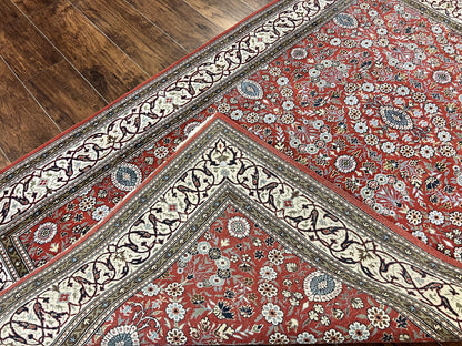 Red Persian Qum Rug 5 x 7.6, Hand Knotted Vintage Wool Fine Carpet 270 KPSI, Floral Allover - Nuvé