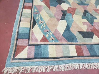 Contemporary Indian Nepalese Area Rug 8x11, Wool Hand-Knotted Modern Multicolor Nepali Abstract Carpet 8 x 11 Soft Playroom Nursery Room Rug - Nuvé