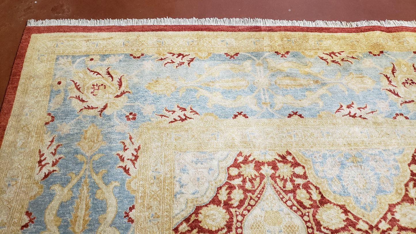 9x12 Peshawar Rug Pakistani Oriental Carpet Sky Blue and Red Wool Vintage Master Bedroom Rug Hand-Knotted Living Room Rug Dining Room Rug - Nuvé