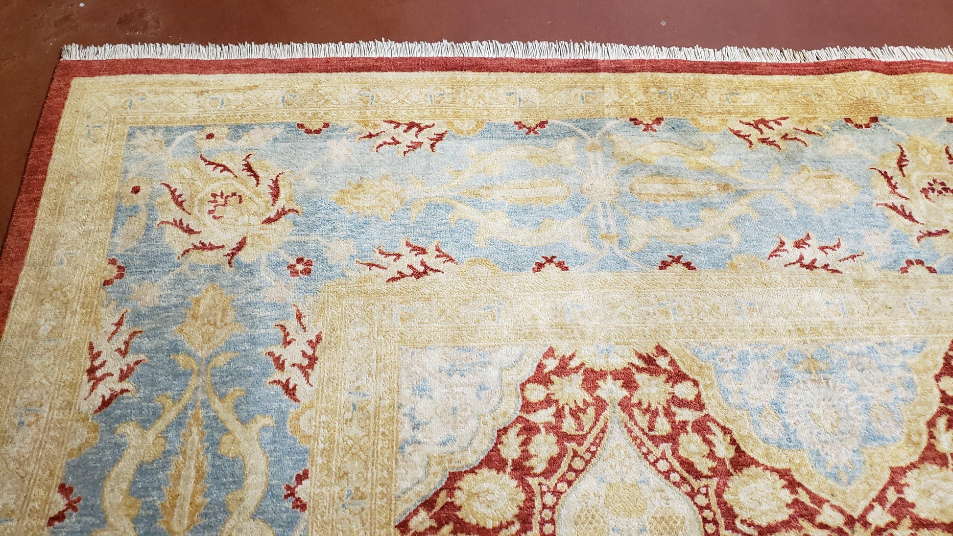9x12 Peshawar Rug Pakistani Oriental Carpet Sky Blue and Red Wool Vintage Master Bedroom Rug Hand-Knotted Living Room Rug Dining Room Rug - Nuvé