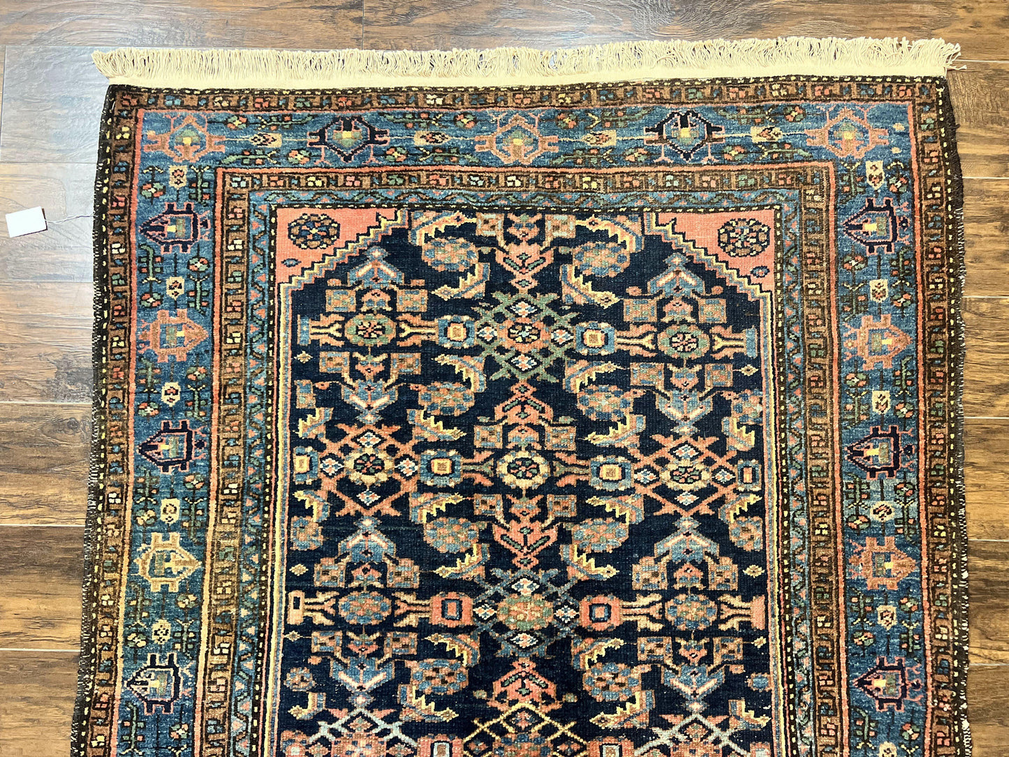 Antique Persian Tribal Rug 5x7, Navy Blue & Pink, Hand Knotted Handmade 1920s Wool Rug, Allover Pattern, Persian Hamadan Rug - Nuvé