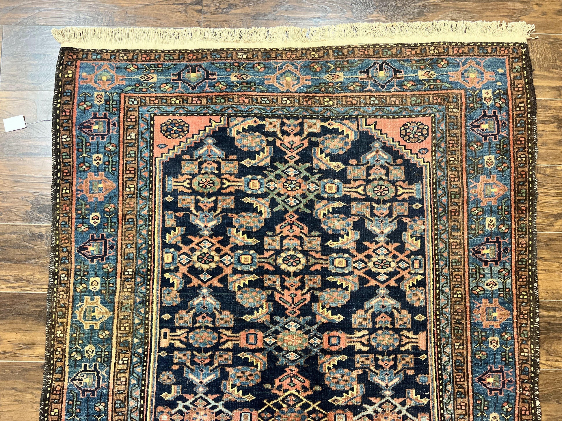 Antique Persian Tribal Rug 5x7, Navy Blue & Pink, Hand Knotted Handmade 1920s Wool Rug, Allover Pattern, Persian Hamadan Rug - Nuvé