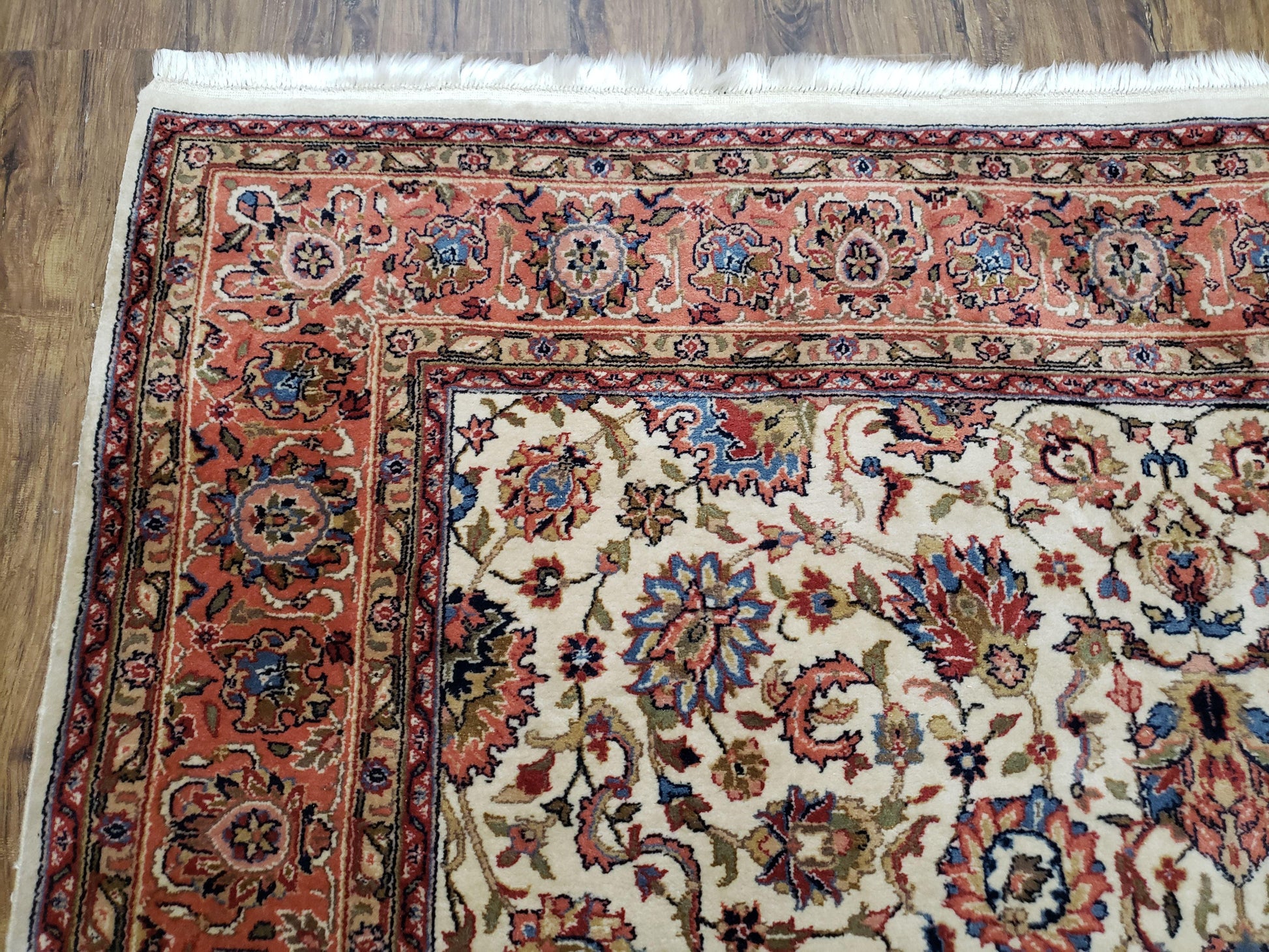 6x9 Top Quality Handmade Wool Area Rug Floral Allover Carpet Veg Dyes Beige - Nuvé