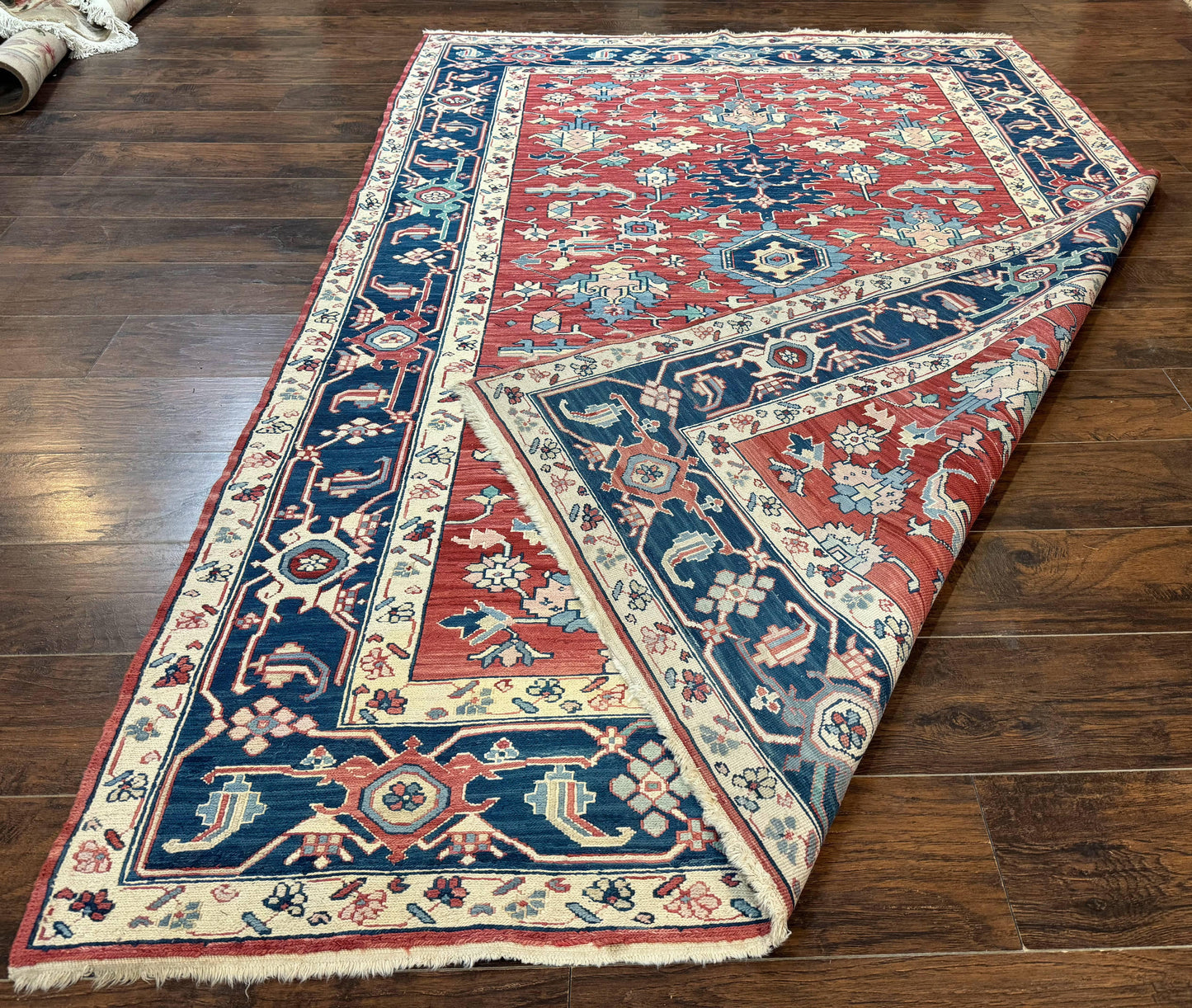 Turkish Flatweave Rug 6x9, Heriz Design, Red and Blue - Nuvé