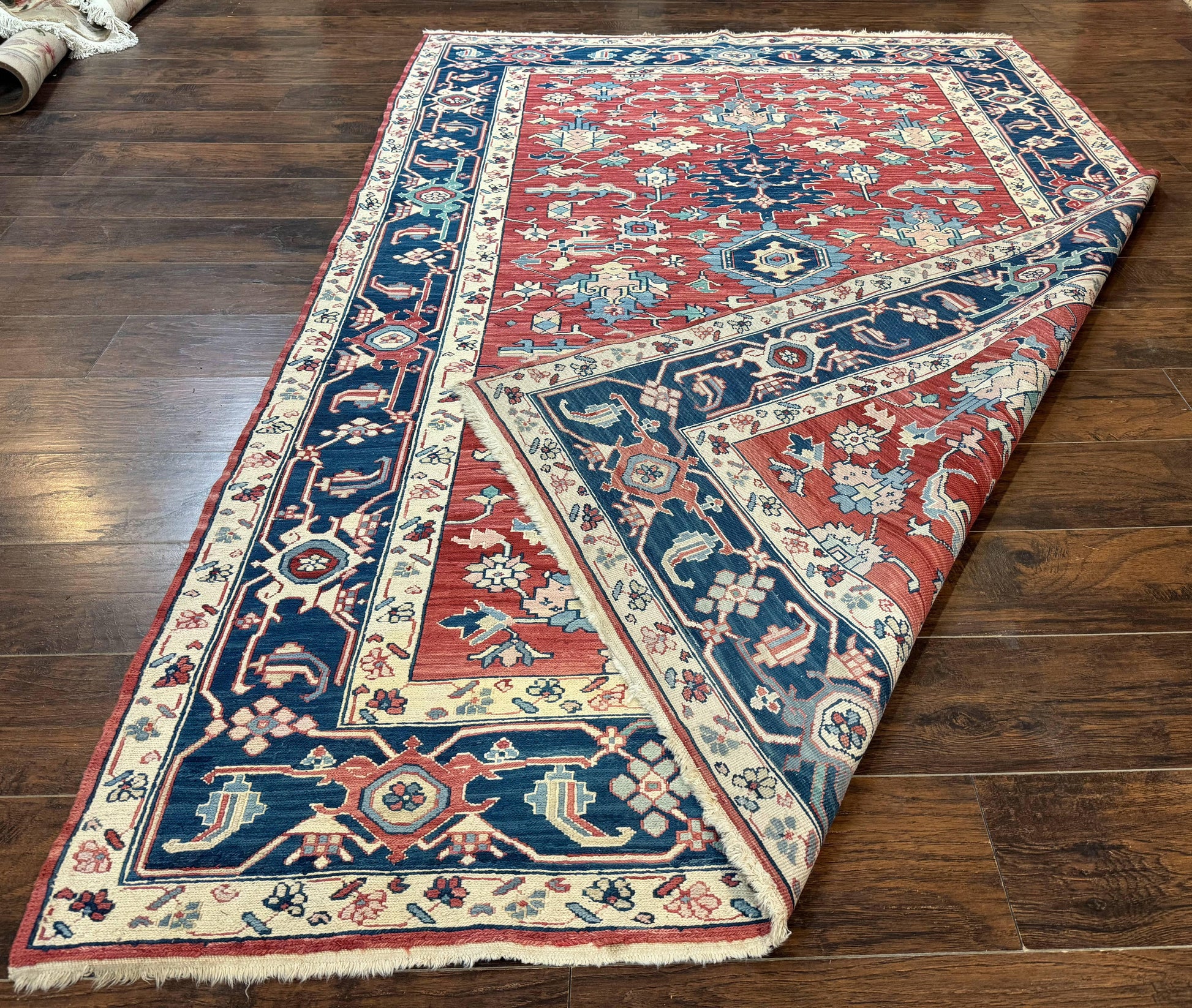 Turkish Flatweave Rug 6x9, Heriz Design, Red and Blue - Nuvé