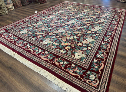 Pakistani Rug 9x12 William Morris Maroon Vintage Floral Wool - Nuvé