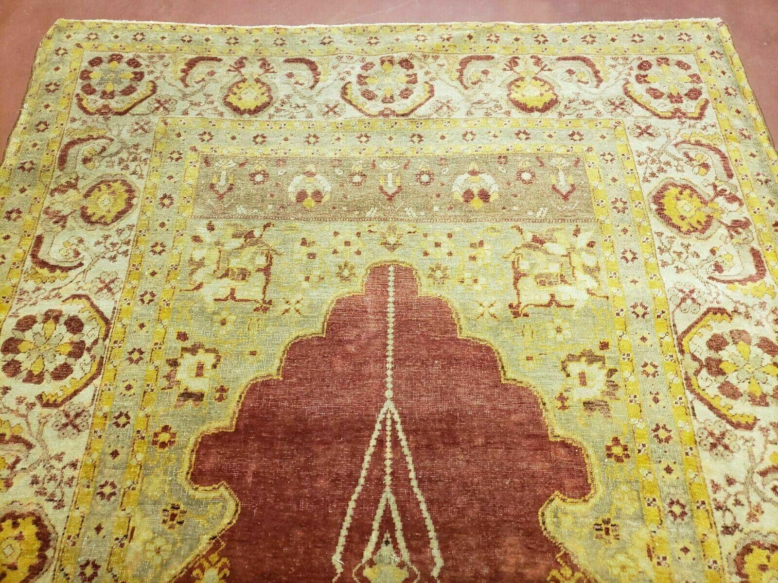 4' 5" X 7' Antique HandmadeTurkish Prayer Melas Oushak Wool Rug Mehrab Nice - Nuvé