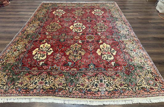 Antique Tabriz Persian Rug 7x10, Red Cream Tan, Unique Design, Fine 270 KPSI, Birds, Floral - Nuvé