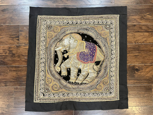 Indian Embroidery 3x3, Elephant Design, Detailed Needlepoint, Beadwork - Nuvé