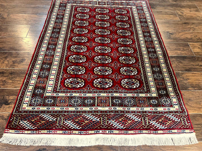 Pakistani Bokhara Rug 4x6, Red Turkoman Carpet, Finely Hand Knotted, Wool Vintage Rug - Nuvé