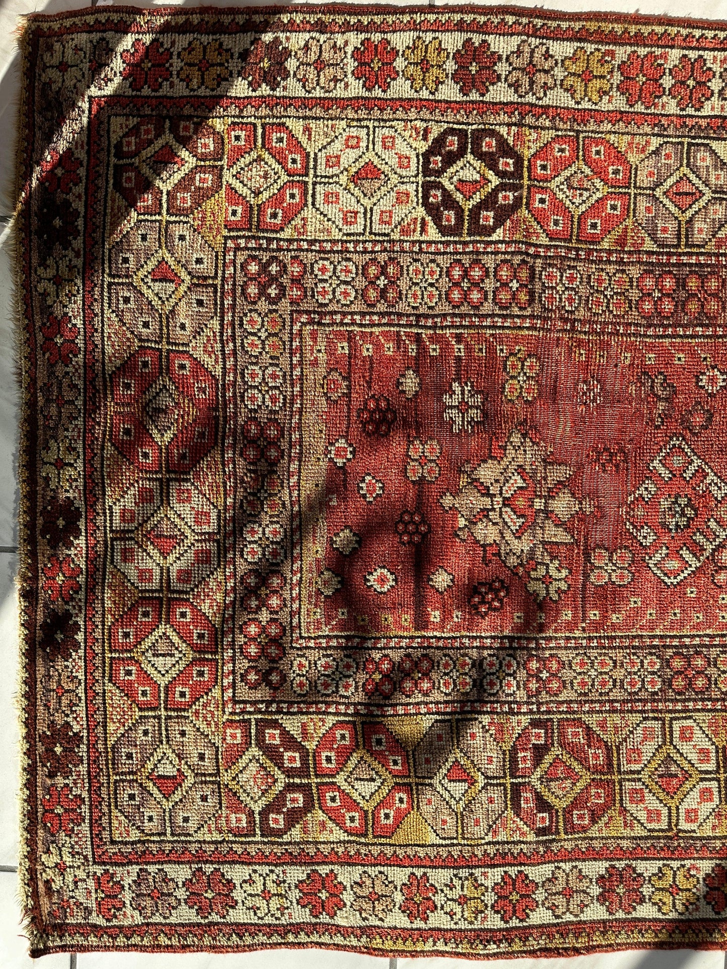 Antique Turkish Wool Distressed Prayer Rug 4’3” x 5’11” - Nuvé