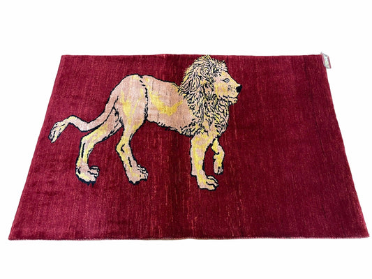 3 X 5 Handmade New Vintage Rug Quality Wool Lion Red Veggy Dyes Hand-Knotted - Nuvé