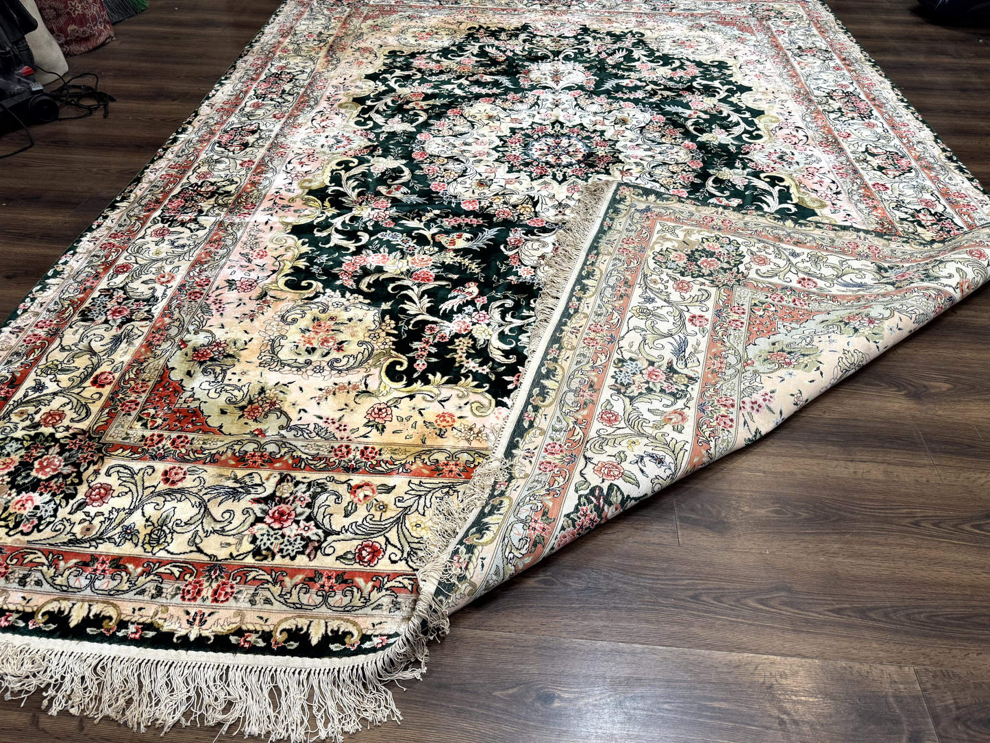 Silk Indian Kashmiri Rug 9x12, Vintage Hand Knotted Carpet - Nuvé