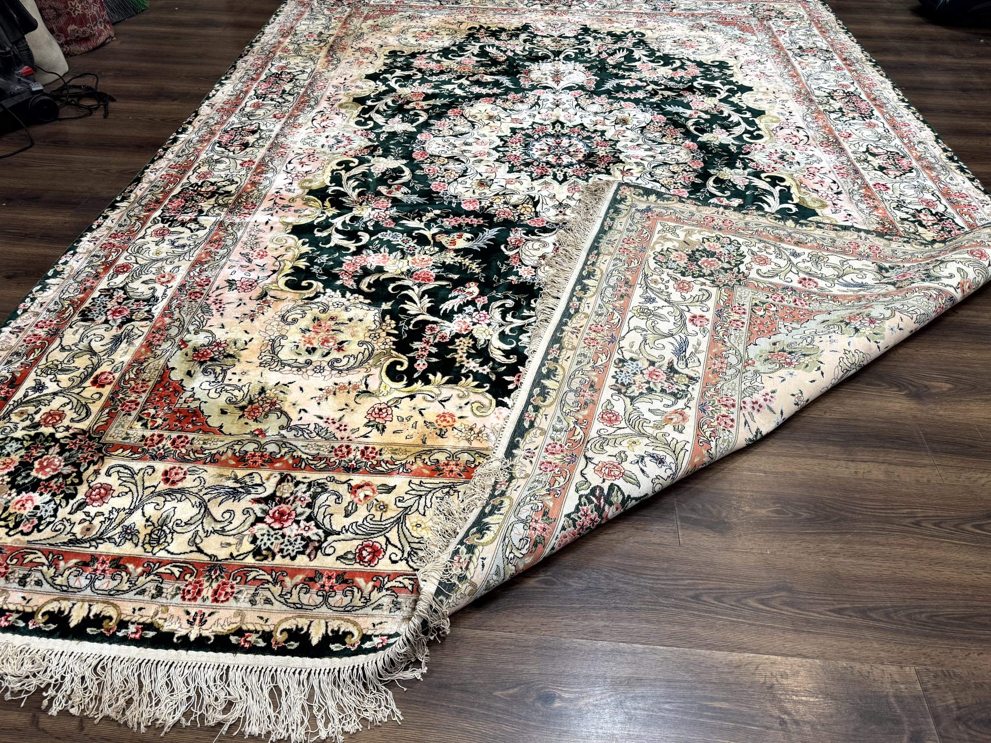 Silk Indian Kashmiri Rug 9x12, Vintage Hand Knotted Carpet - Nuvé
