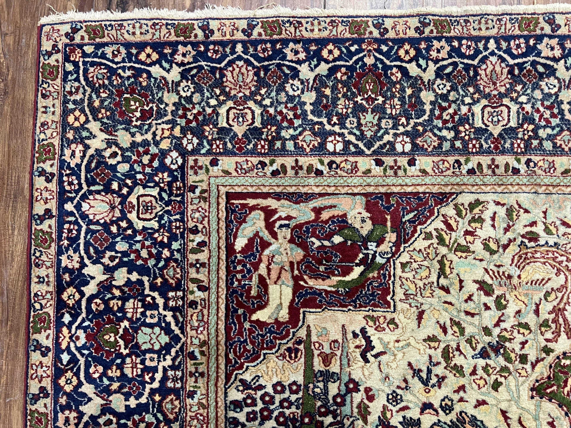 Rare Antique Indian Agra Rug, Early 20th Century Indian Carpet, Animal and Angel Motifs, Hunting Scene, Collectible Oriental Carpet, Wow - Nuvé