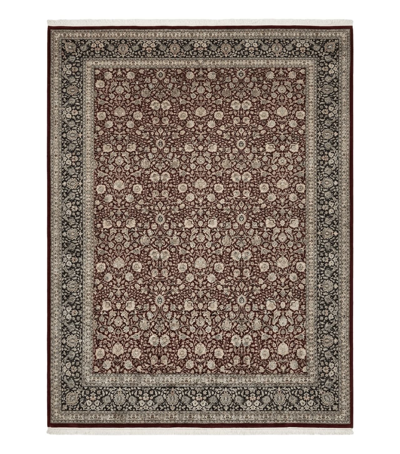 Persian Rug 9x12, Floral Allover, Very Fine, Handmade, Room Sized Oriental Carpet, Sino Persian, Maroon and Navy Blue