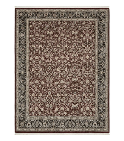 Persian Rug 9x12, Floral Allover, Very Fine, Handmade, Room Sized Oriental Carpet, Sino Persian, Maroon and Navy Blue
