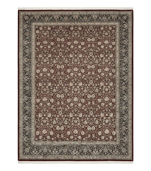 Persian Rug 9x12, Floral Allover, Very Fine, Handmade, Room Sized Oriental Carpet, Sino Persian, Maroon and Navy Blue