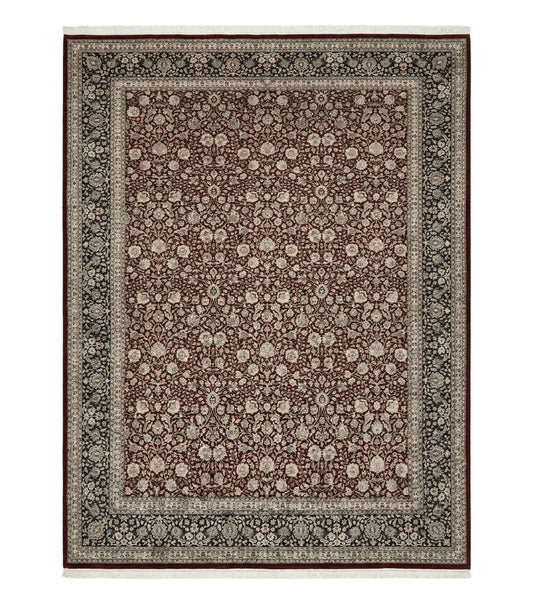 Persian Rug 9x12, Floral Allover, Very Fine, Handmade, Room Sized Oriental Carpet, Sino Persian, Maroon and Navy Blue