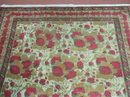 5' X 6' Antique Handmade India Floral Oriental Wool Rug Roses Flowers Traditional Contemporary Design - Nuvé