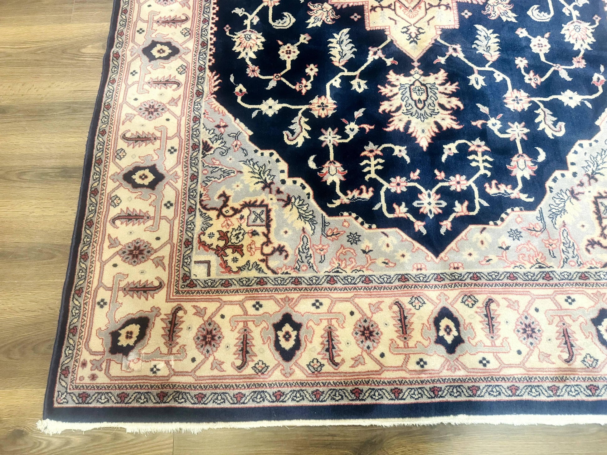 Karastan Rug Navy Serapi, Kara Shah Rug, Navy Blue, 5.6 x 8.6, Vintage Karastan Area Rug, Wool Pile Karastan Rug - Nuvé