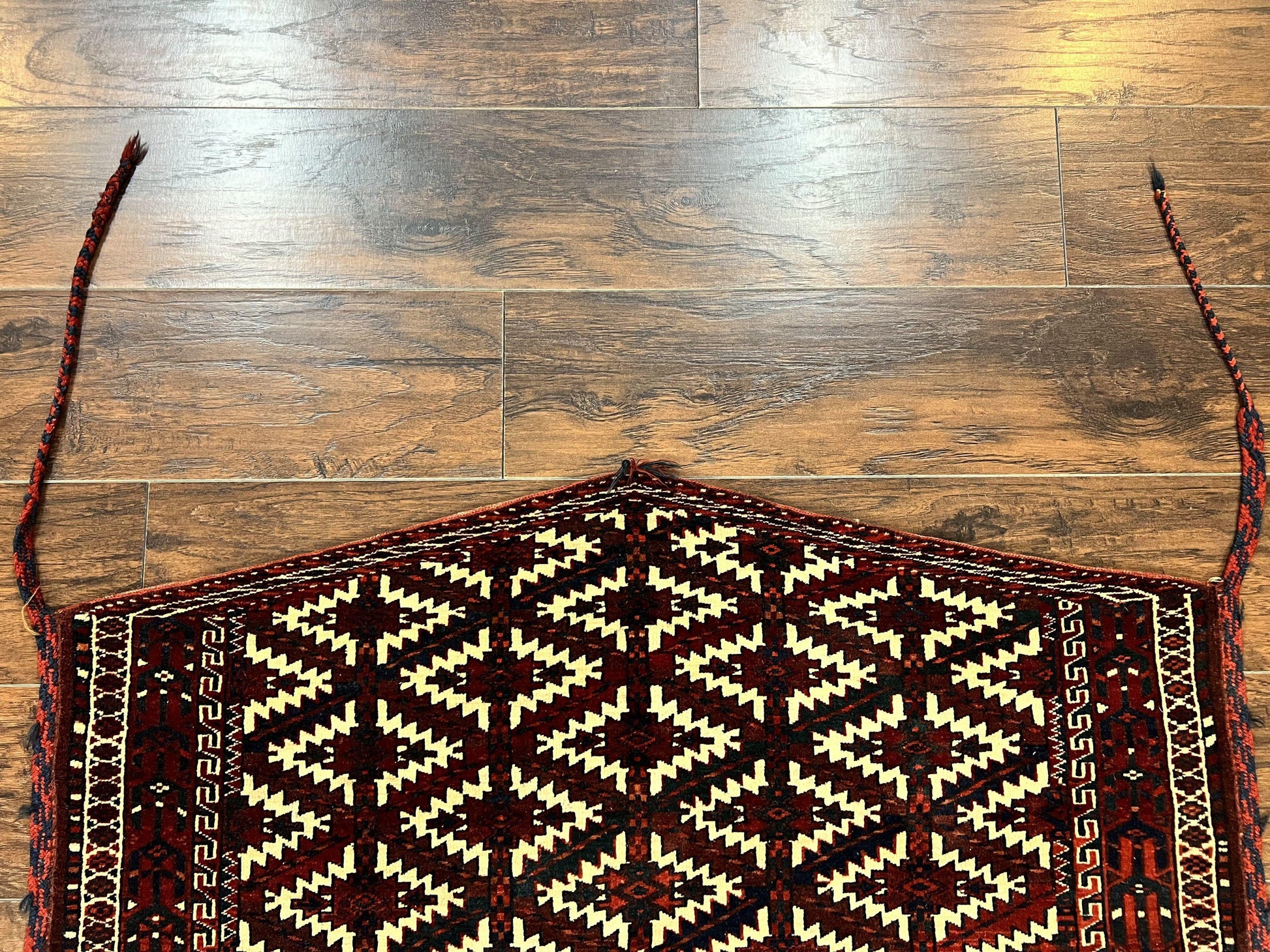 Antique Turkoman Camel Trapping, Turkoman Asmalyk, Red Black Ivory, Handmade, Hand Knotted Tribal Collectible Rug, Rare - Nuvé