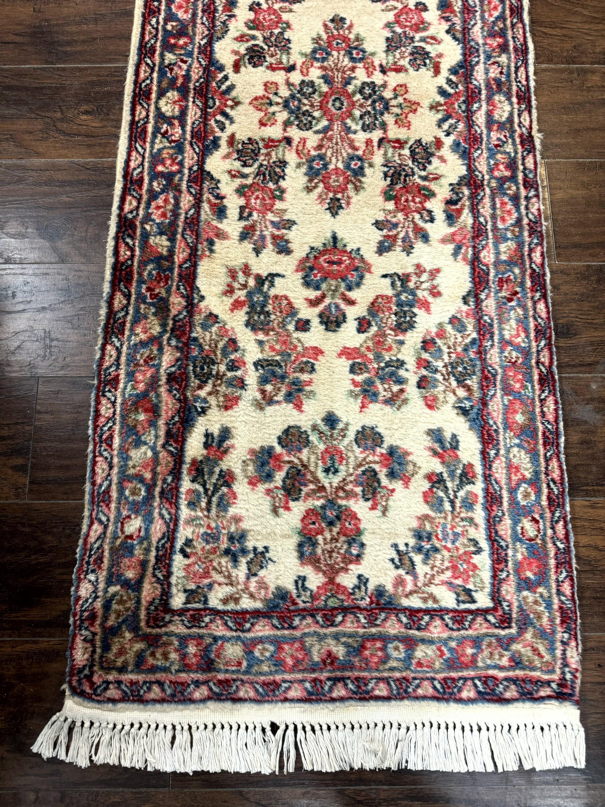 Persian Sarouk Runner Rug 2.4 x 21, Handmade Wool Floral Runner Rug for Hallway, 21ft Runner, Ivory - Nuvé