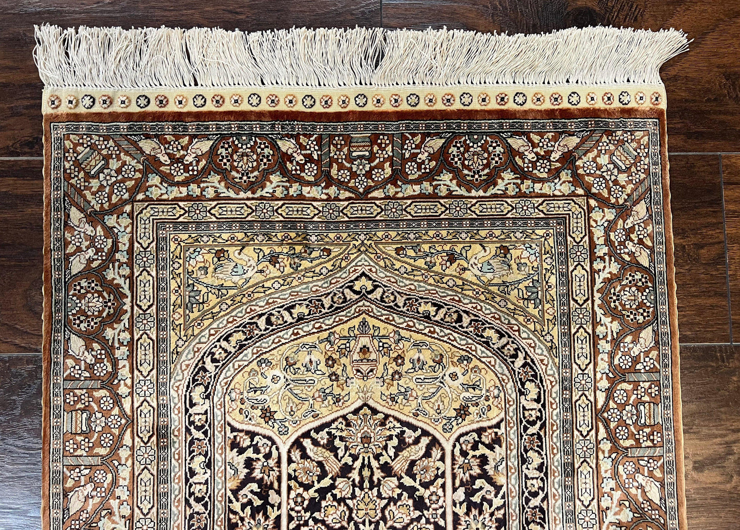 Turkish Silk Hereke Rug 2x3, Floral Vase Tree of Life Birds, Silk Pile on Silk Foundation, Vintage Oriental Carpet, Very Fine, Signature - Nuvé