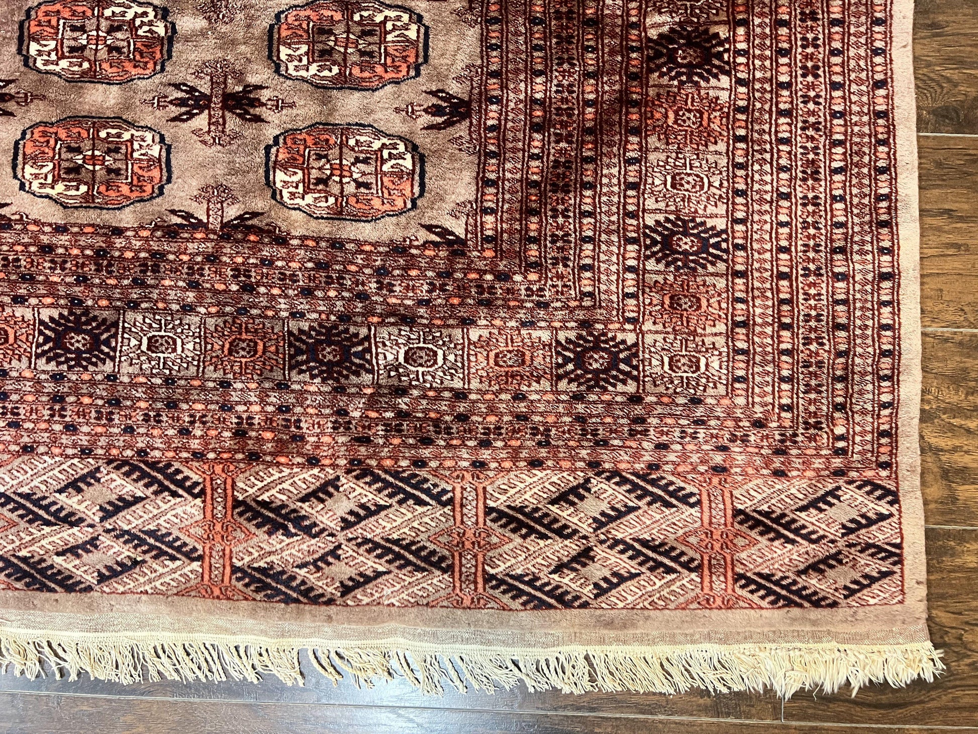 Pakistani Bokhara Turkoman Rug 7x10, Handmade Vintage Wool Carpet, Brown-Red - Nuvé