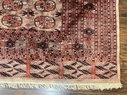 Pakistani Bokhara Turkoman Rug 7x10, Handmade Vintage Wool Carpet, Brown-Red - Nuvé