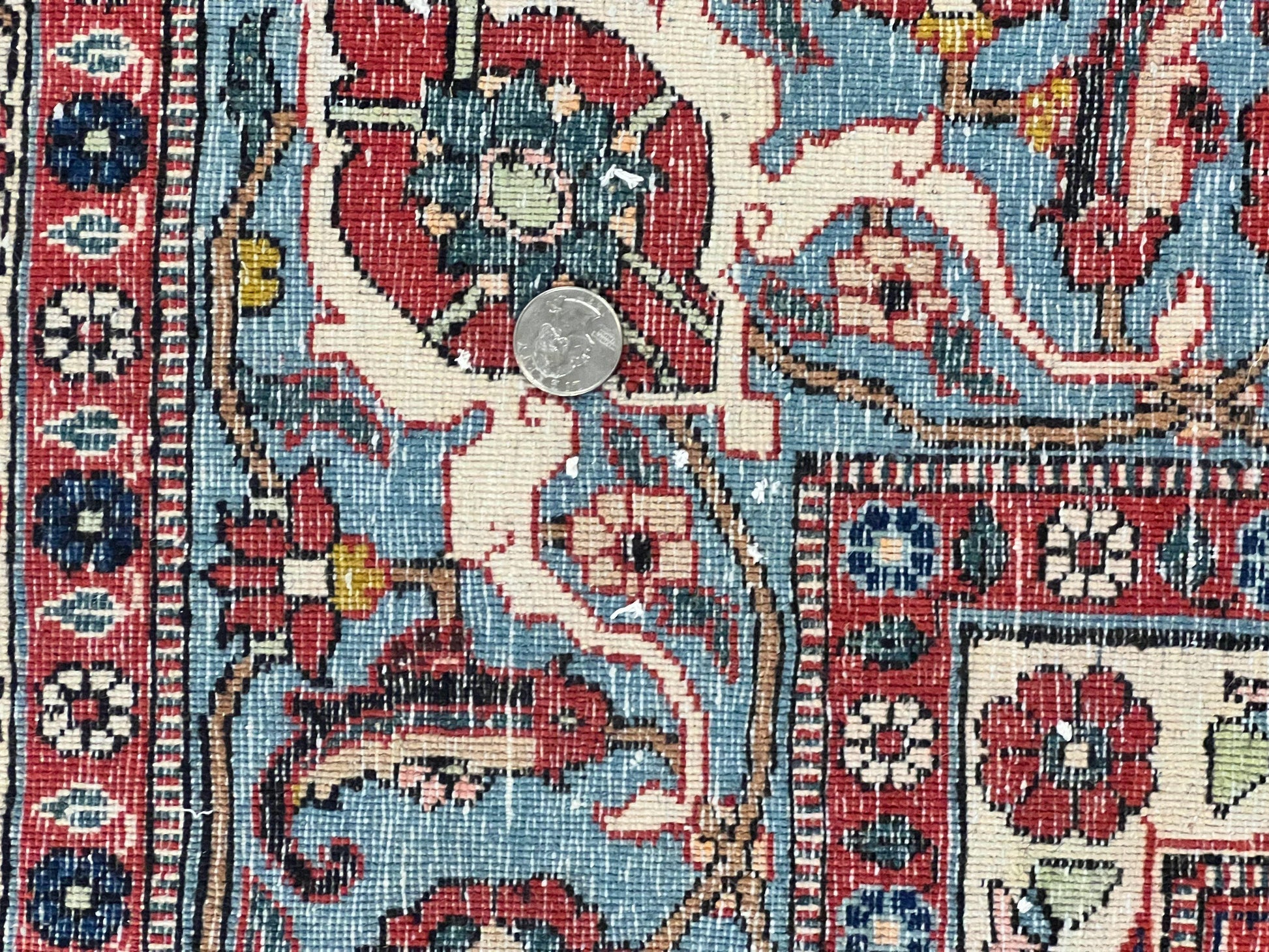 Persian Veramin Rug 7x11, Repeated Allover Pattern, Handmade Vintage Carpet, Navy Blue - Nuvé