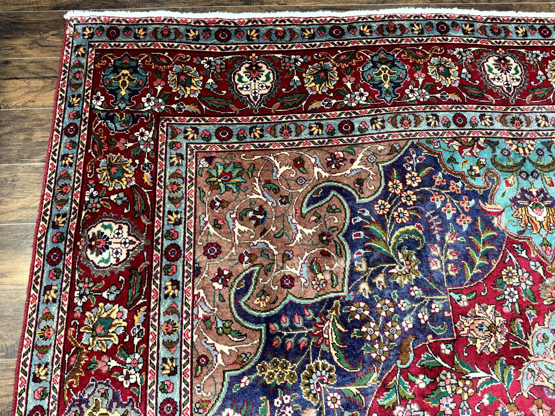 Wonderful Persian Tabriz Rug 10x14, Antique Persian Carpet, Handmade Wool Rug, Floral Medallion, Red Navy Blue, Colorful, Large Persian Area Rug - Nuvé