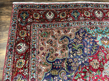 Wonderful Persian Tabriz Rug 10x14, Antique Persian Carpet, Handmade Wool Rug, Floral Medallion, Red Navy Blue, Colorful, Large Persian Area Rug - Nuvé