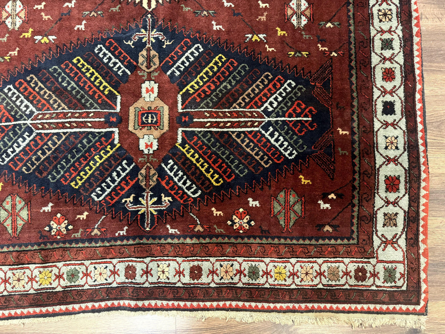 Antique Persian Tribal Rug 5 x 7.8, Triple Medallions, Red, Persian Afshar Rug - Nuvé