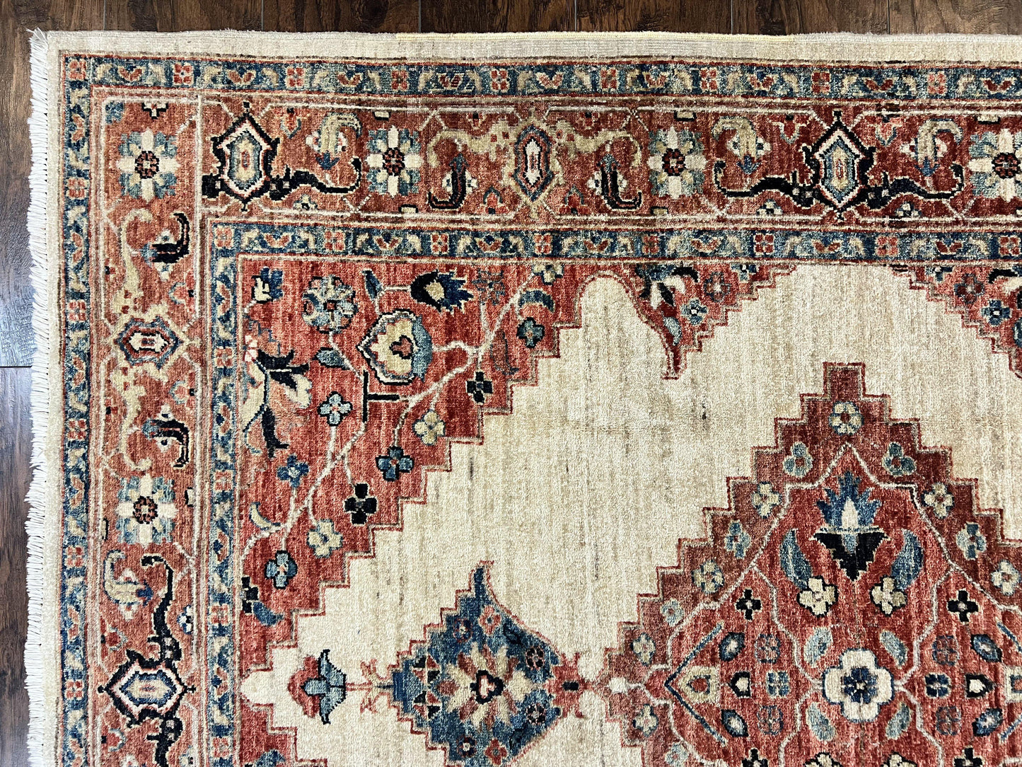 Peshawar Rug 5x7, Wool Hand Knotted Handmade Vintage Carpet, Serapi Design, Pakistani Rug 5 x 7 ft, Medium Sized, Geometric Rug - Nuvé